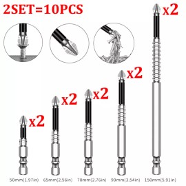 Unbranded 10PCS High-Magnetic Screwdriver Drill Bit,Strong Magnetic Durability Drill Bit - 2SET (50mm+65mm+70mm+90mm+150mm)