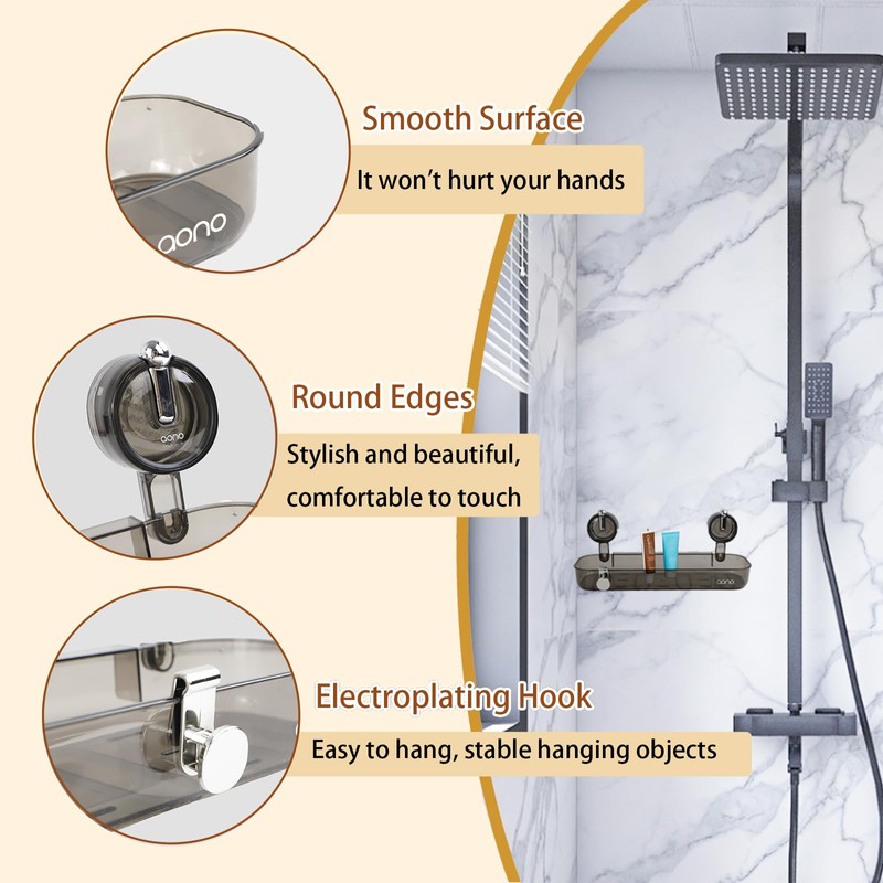 YRYUNRUI Shower Caddy Suction, No-Drill Shower Shelf, Waterproof Transparent Shower
