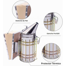 POLLIBEE Kit de ahumador de abejas de acero inoxidable con escudo térmico, herramienta de colmena con gancho en J, suministros de apicultura y juego de herramientas de apicultor