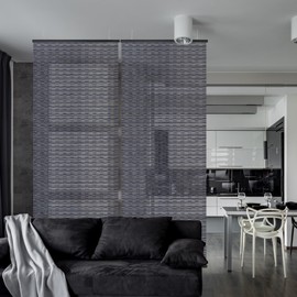 DECOLAB Hanging Room Panel, Privacy Sheer Separator Divider for Shared Room, Entryway, Workspace, Trimmable Length, Natural Woven, 36”W x 96”L, Set of 2, Azurite