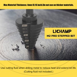 Lichamp Step Drill Bit for Metal Sheet Heavy Duty, Genuine M2 HSS Step Up Down Drill Bit Stepper Unibit for Steel Hole, 10 Sizes from 1/4 to 1-3/8 inches