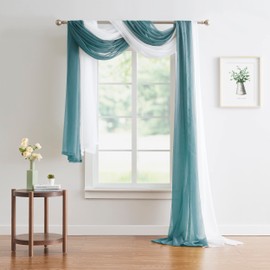 Warm Home Designs Double Window Scarves Bundle. Each White & Dusty Blue Window Scarf Valance is 55" x 288". Great for Blue Room Decor, as Canopy Bed Curtains or Draping Fabric. AS White & D Blue 288"