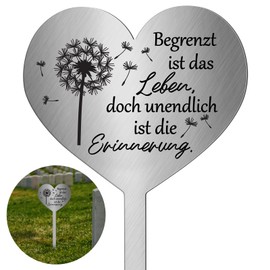 Photect Grabstecker Metall Herz mit Spruch Begrenzt Ist Das Leben Doch Unendlich Ist Die Erinnerung Herz Grabdekoration Wetterfest Frostbeständig Grabschmuck zum Andenken Dekoherz Trauer