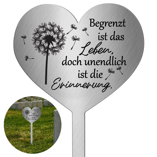 Photect Grabstecker Metall Herz mit Spruch Begrenzt Ist Das Leben