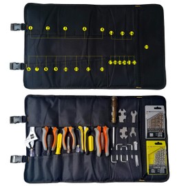 Copechilla Tool Roll Bag Black with Adjustable Buckle, 22 Compartments and Rubber Handle, Material 1680D Thick, Waterproof and Wear-Resistant, Roll Bag 59 x 36 cm, for Hand Tools, Car Emergency Bag