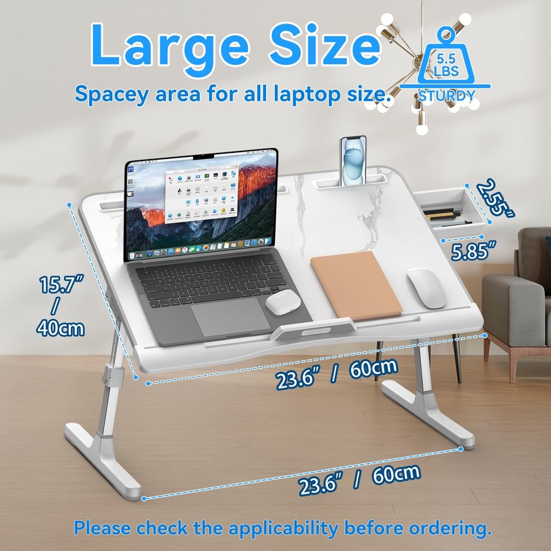 HETTHI Laptop Bed Desk, Adjustable Laptop Lap Desk with Drawer,