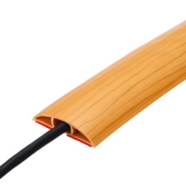 MECCANIXITY Floor Cord Cover 4ft, Extension Cord Hider for Floor Cable Management Wire Covers Protector Prevent Cable Trips 0.47" W x 0.24" H, Yellow Wood