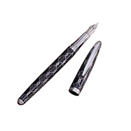 ‘The Weaver’ Black Executive Fountain Pen, Ultra Smooth Polished Resin, Premium Chrome Accents, Steel Nib, Easy Refill Ink Piston Converter, No Bleed No Smudge, Fits Our Easy Insert Ink Cartridges