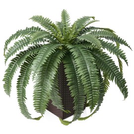 VeriNatural 48" Boston Ferns Artificial Outdoor Plants - 33 Fronds UV Resistant Faux Greenery with Taper Planter- Realistic Fake Bushes Front Porch Decor for Garden, Patio, Indoors - Set of 1, VN153