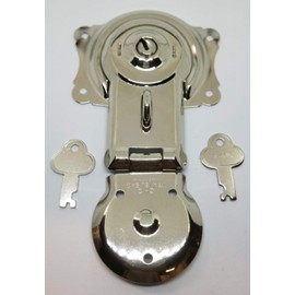 Polished Nickel Chrome Trunk Lock with Keys - chest steamer antique vintage box