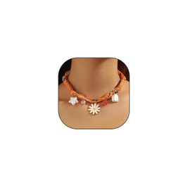 Dopamine Scarves Choker Necklace Fashion Bow Knot Silk Scarf NeckLace for Women Dainty Sunflower Baroque Pearl Crystal Bow Pendant Necklace Blue Orange Scarf Knot Collar Santa Christmas Jewelry (orange)