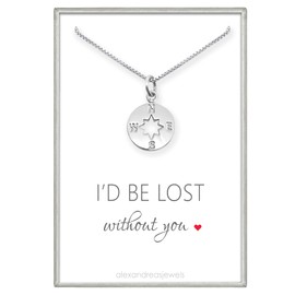 Sterling Silver Compass Necklace for Women, I'd Be Lost Without You, Wife Gift, Girlfriend Gift Necklace, Best Friend Gift 18 inches