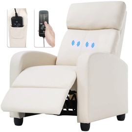 TYNB Lazy Boy Recliner, Massage Recliner with PU Leather Padded Seat Backrest Recliner Chair for Living Room Sofa Reading Chair Home Theater Seating Modern Reclining Chair Easy Lounge, Beige
