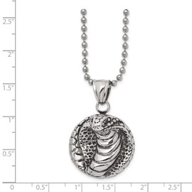 Real Stainless Steel Men's Vintage Antiqued and Cobra 22in Pendant Necklace Charm Chain - with Secure Lobster Lock Clasp 22"