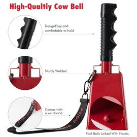 Cow Bells with Wrist Strap - Cowbell with Handle 2pcs, Customizable Cowbells for Sporting Events, for Football Games,Party, Concert, Graduations, Farm Ranch - red