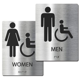 Premium Women Men's Restroom Sign for Business - ADA Compliant Braille, Bathroom Sign, Durable 8x6", Easy Mount, Weatherproof Design (2 Pack)