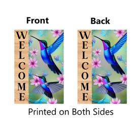 Hummingbird Garden Flag 12x18 Inch Double Sided Spring Welcome Garden Decor Blue Hummingbird Yard Flag for Outside Outdoor Yard Decoration