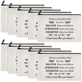 Saintrygo 10 Pieces Inspirational Cosmetic Bag for Girls Women Makeup Encouragement Birthday Friendship Gifts Daughter Sister Canvas Travel Organizer Pouch (Always Remember That You Are Braver)