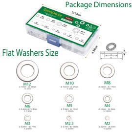 620Pcs Flat Washer M2 M2.5 M3 M4 M5 M6 M8 M10 M12 304 Stainless Steel Washers Hardware Assortment Kit