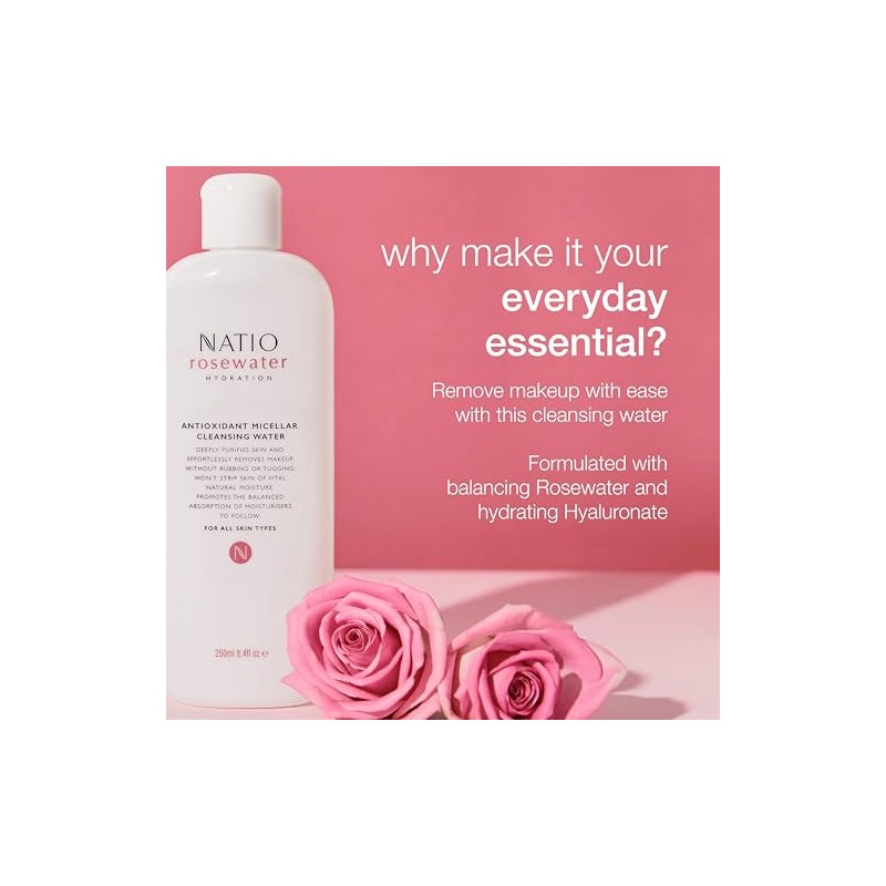 Rosewater Antioxidant Micellar Cleansing Water by Natio for Women -