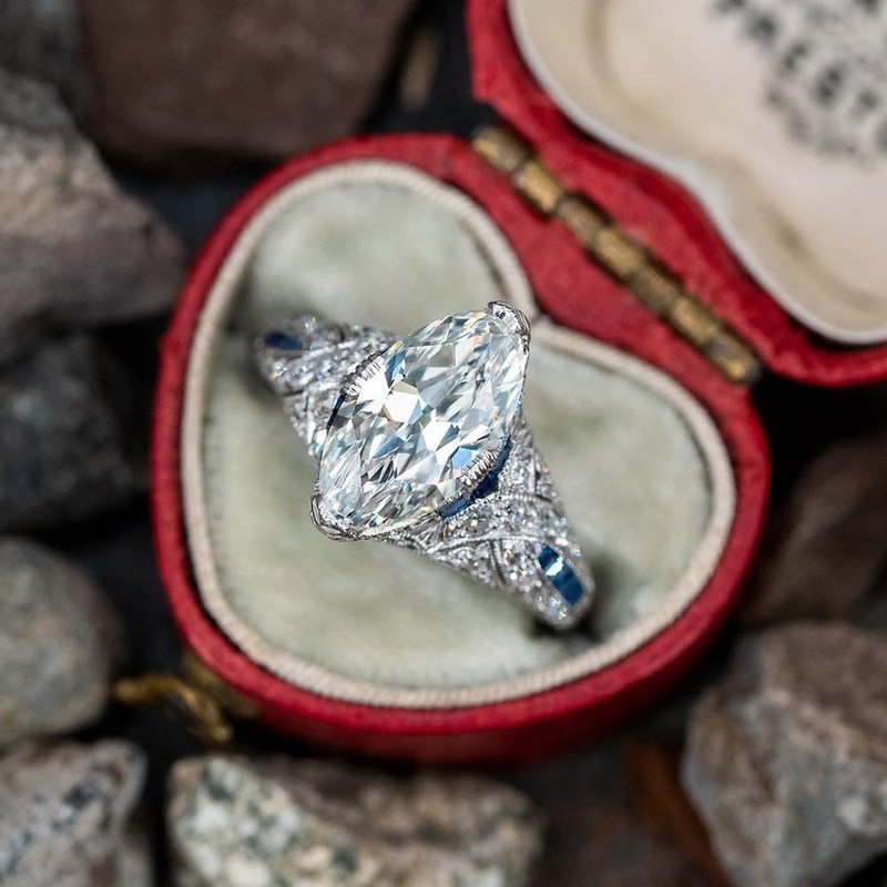 Hsitgexf Vintage Court Style Marquise and Baguette Cut Cubic Ring