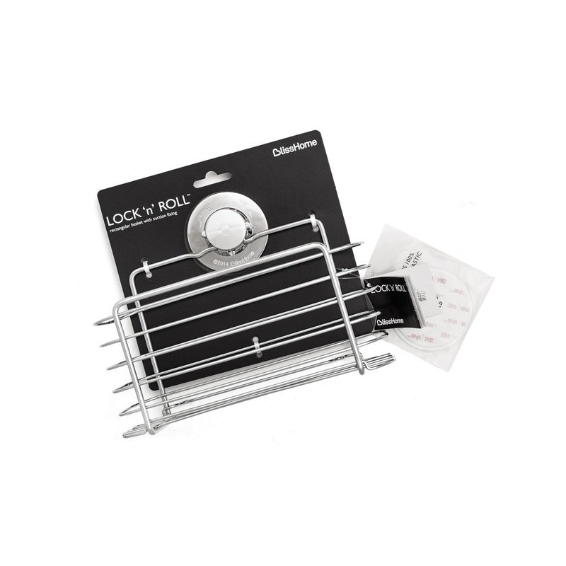 BlissHome Lock 'n Roll Suction Cup Rectangular Basket: No-Drill, Rust-Resistant