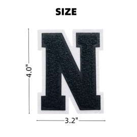 1 PCS 4.0" Black Chenille Letter Patch, Iron on Patches for Hats Clothes Bags Backpacks Jeans, Initial Patches Large Varsity Letter. (Letter N)