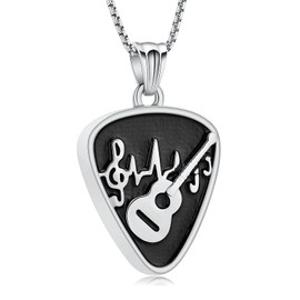 Oinsi Guitar Pick Urn Necklace for Ashes Cremation Jewelry Guitar Pendants Ashes Holder Memorial Necklace Cremation Jewelry for Human with Filling Kits(Silver-Black)
