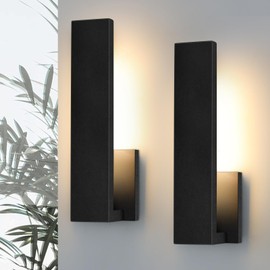 ElilyGiA Aluminum LED Modern Wall Sconces Set of 2, Matte Black Waterproof Sconce Wall Lighting Indoor Outdoor, Hardwired Up Down Wall Lights for Office,Porch, Bedroom, Bathroom, Living Room,Stairway