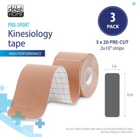 Deke Home - Kinesiology Tape Precut Strips (3 Pack), 20 Strong Adhesive 10in Elastic Strips, Waterproof Athletic Tape for Injuries, Knee, Ankle, Muscle, Joint, Latex-Free