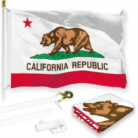 UD_G128 Combo Pack: 6 Feet Tangle Free Spinning Flagpole (White) California CA State Flag 3x5 ft Printed 150D Brass Grommets (Fl
