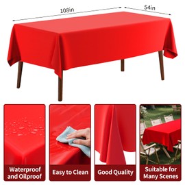CXPSINC Plastic Tablecloth 54" x 108"Disposable Tablecloth Rectangle Plastic Table Cover for 6 to 8 Foot Tables Indoor or Outdoor Parties Birthdays Christmas (Red, 2 Pack)