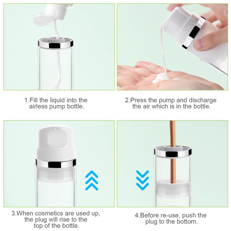 4 Pcs 50ml/1.7oz Airless Pump Jar Refillable Vacuum Pump Dispenser