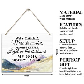 Christian Decor, Rustic Hanging Wood Plaque Sign, Home Wall Decor, Farmhouse Decor, Living Room Decor, Encouragement Gift, Christian Sign - Waymaker, Miracle Worker, Light In the Darkness Sign,