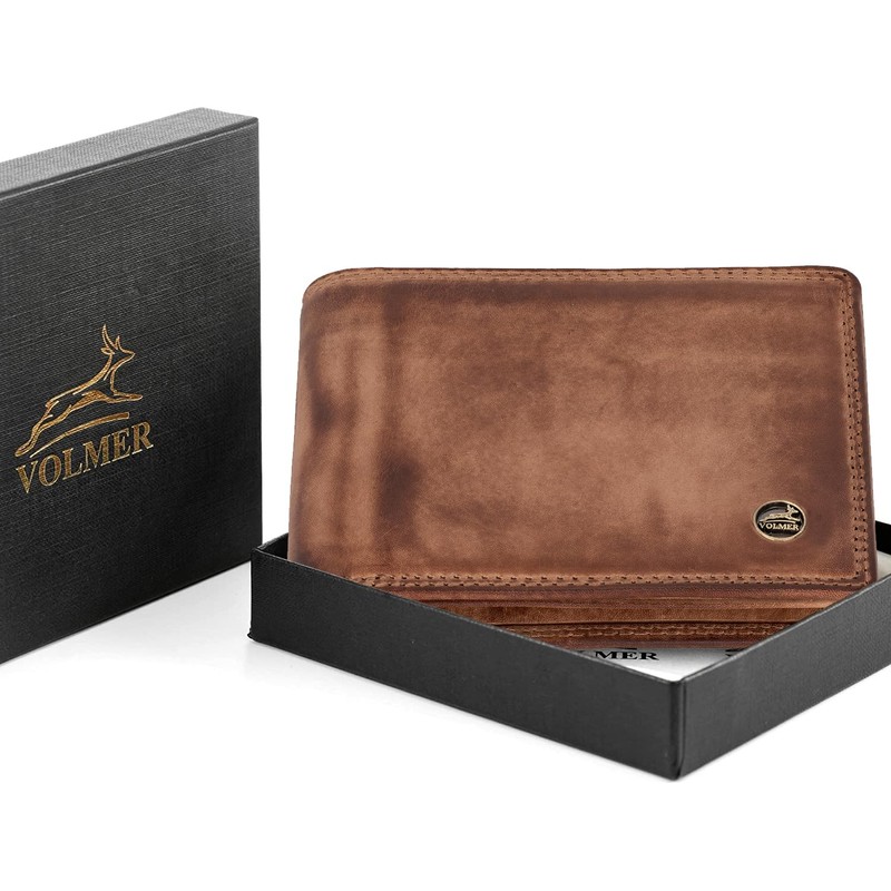 Fa.Volmer Men's Leather Wallet with RFID Protection - Extra Sturdy