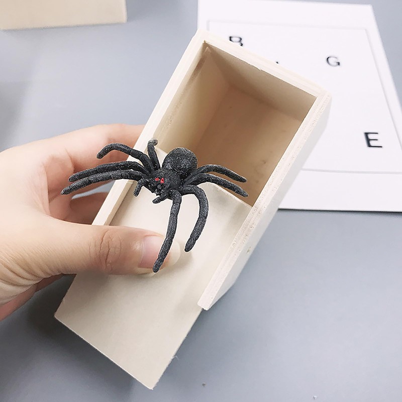 Rubber Spider Trick Box, Handmade Wooden Trick Surprise Box Spider