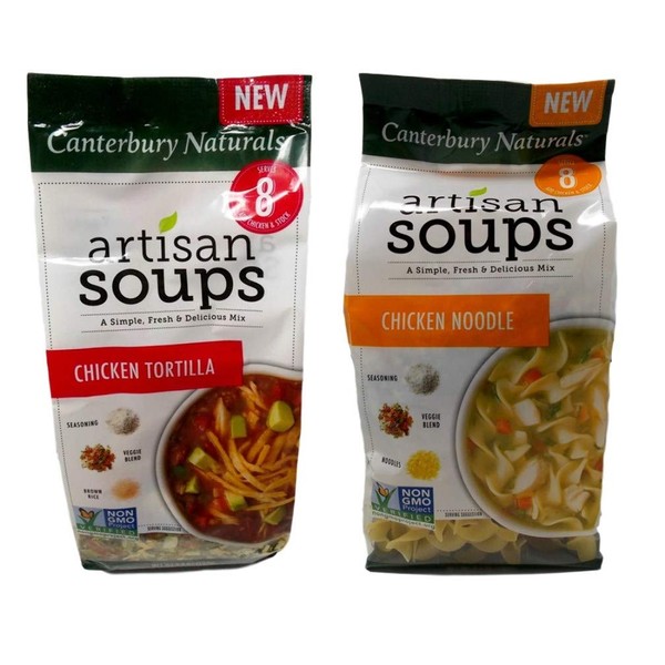 Canterbury Naturals Non-GMO Artisan Soup Mix 2 Flavor Variety Bundle: (1) Chicken Tortilla, and (1) Chicken Noodle (6.5-6.8 Ounces)