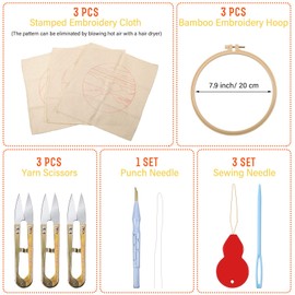 3 juegos de agujas para perforar bordado, kit de agujas de perforación, hilo de bordar, hilo de hilo de hilo con un bolígrafo de bordado ajustable para adultos y niños principiantes