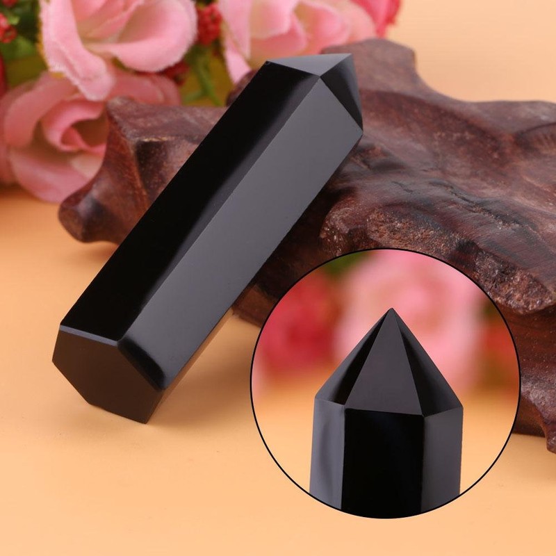 Black Obsidian Wand, Hexagonal Quartz Crystal Stone Column Wand Stone