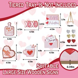 Uruney Valentines Day Tiered Tray Decor Set, Peach Pink Sweet Dessert Wood Tray Decorations, Love Letter Hearts Decorative Wooden Signs, Anniversary Wedding Farmhouse Rustic Shelf Table Home Decor