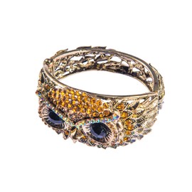 Alilang Owl Face Bracelet Antique Bird Crystal Rhinestone Costume Cuff Bangle