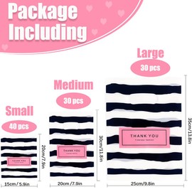 YIMIKE Thank You Merchandise Bags,100pcs 3 Size Mixed Plastic Retail Shopping Bags,Small Business Bag,Die-Cut Bags, Reusable Thank You Gift Bags with Handle