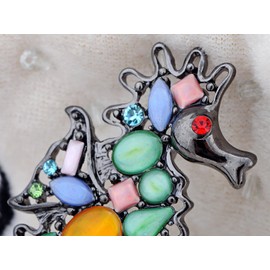 Alilang Vintage Inspired Reproduct Cat Eye Stone Crystal Rhinestone Seahorse Pin Brooch