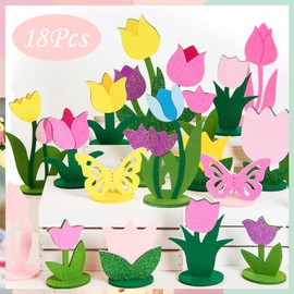 Balun Admhail 18PCS Flower Felt Decorations Tulip Party Decorations Flowers Table Decorations Tulip Felt Centerpieces for Tables Spring Decorations for Home Office