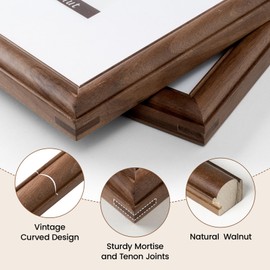 8x10 Picture Frame,8 x 10 Natural Solid Walnut Wood Square Frame with Tempered Glass,8"x10" Handcrafted Wood Frame Matted to 5x7 Photos for Wall or Tabletop Art Photo and Prints