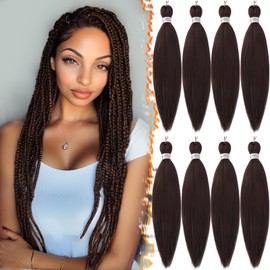 BARSDAR Pre Stretched Braiding Extensions, 66 cm, 8 Packs Chestnut Braiding Hair, Pre Stretched or Box Braids, EZ Braids, Yaki Hot Water Setting Synthetic Crochet Braids Hair Extension - 33#