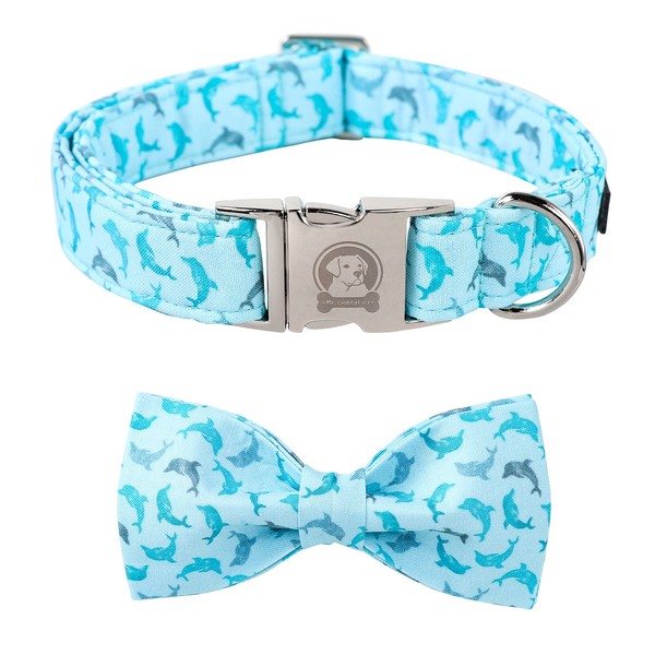 MR. CHUBBYFACE Summer Dog Collar Blue Collar with Bow Adjustable