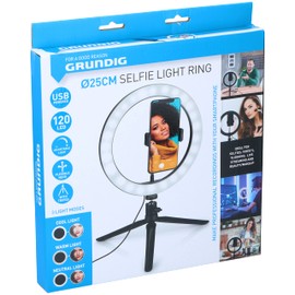 Grundig Selfie Ring Light on Tripod - Ring Light - for Smartphone - Social Media and Vlogs - LED - Flexible - 25 cm