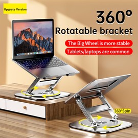 Einprovken Aluminum Laptop Stand for Desk with 360 Rotating Base, Foldable Computer Stand Compatible with Laptops up to 17.3 inches, Ergonomic Laptop Riser with Heat-Vent (Silver A)
