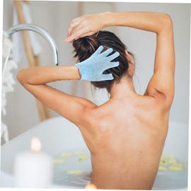 VICASKY 2 Pair Bath Exfoliating Gloves Five Fingers Scrubber Mitt for Men Women Blue Stretchy Design Dual Sided Use for Shower Sauna Easy to Clean